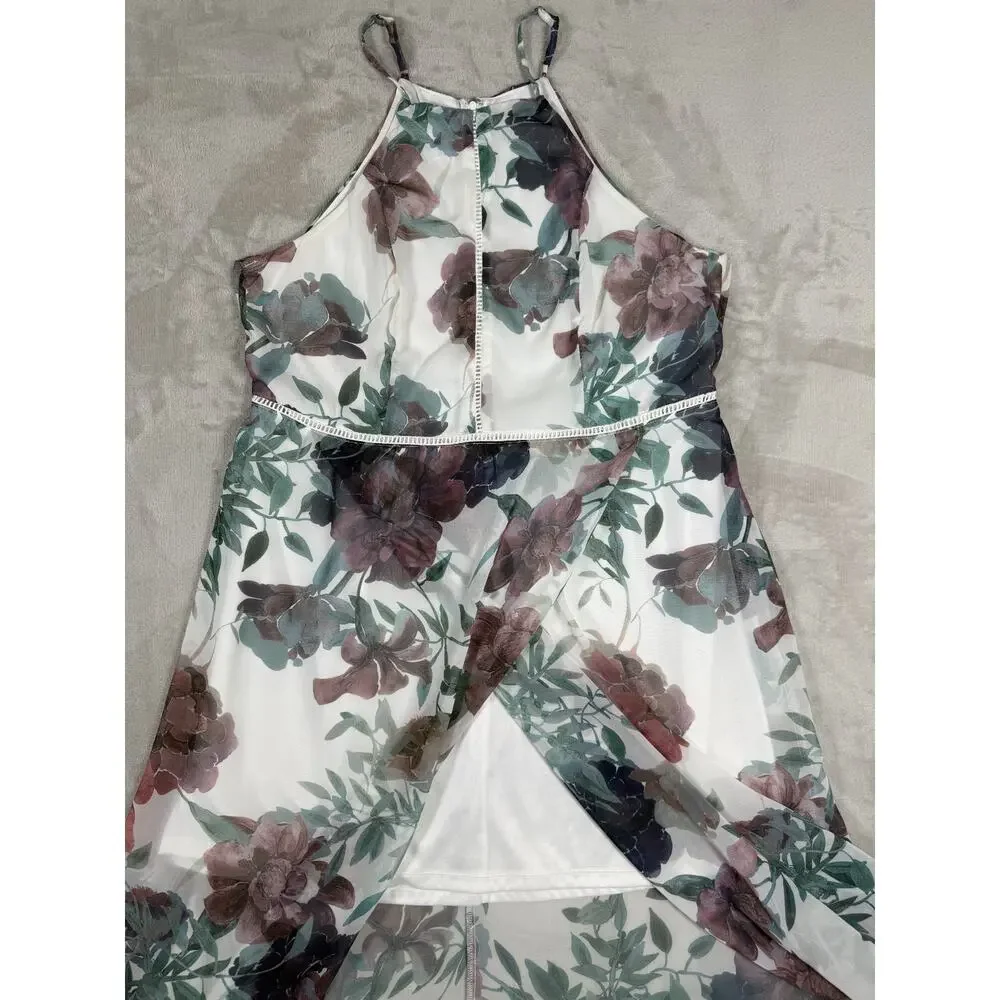 Y2K Charlotte Russe 1X Floral Chiffon Handkerchief Hem Dress Fairycore Whimsigot - Picture 4 of 12